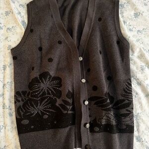 Women's Black Floral Sweater Vest